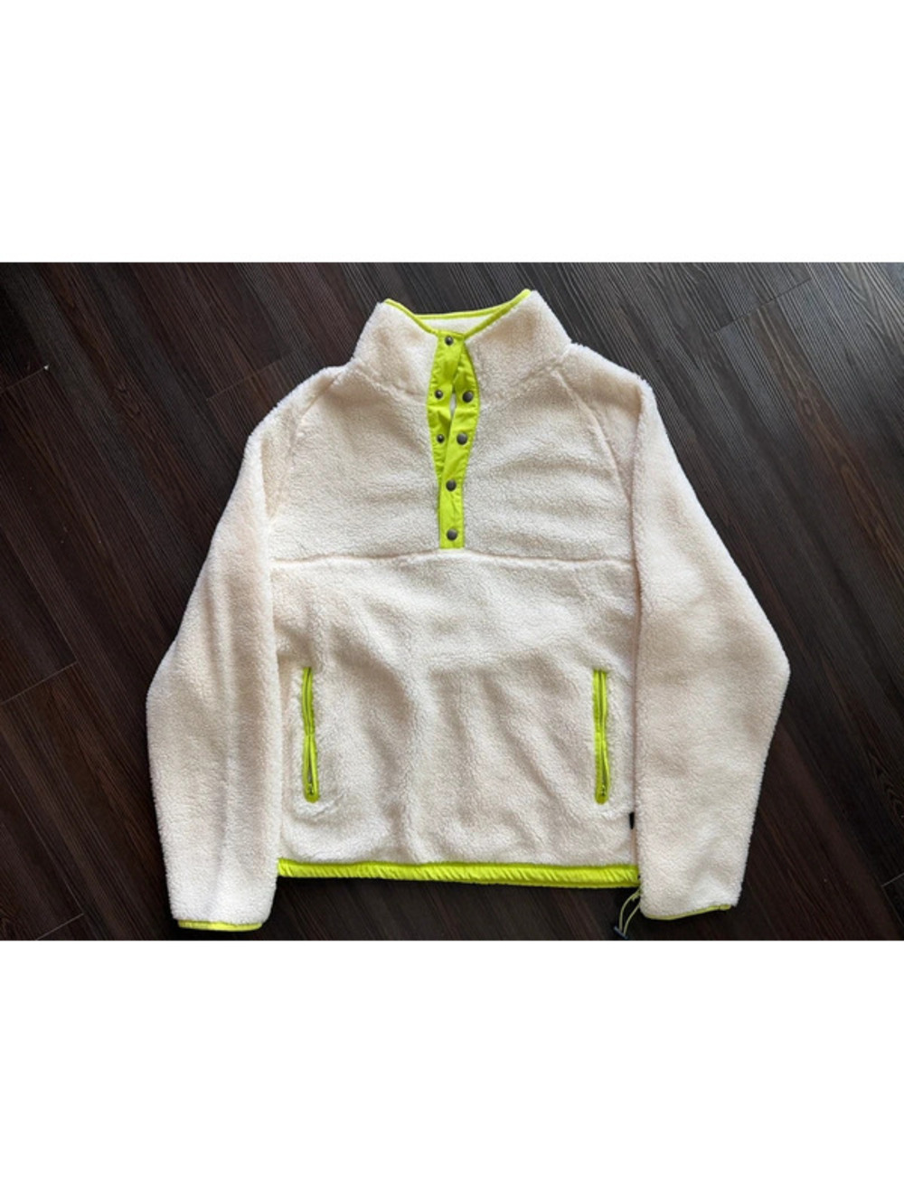 American Eagle Pullover Snap Front White Fleece Neon Trim Size medium